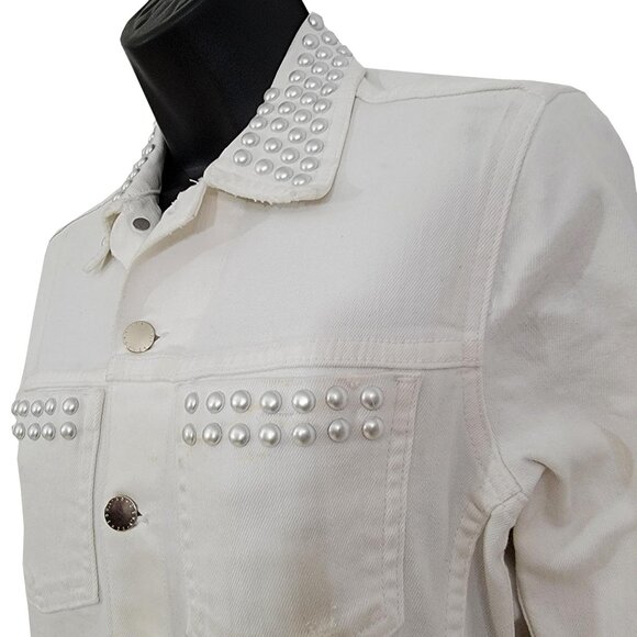 Marilyn Was Here Embellished Women's White Denim Jacket - Picture 7 of 9